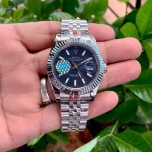 blue dial silver chain automatic