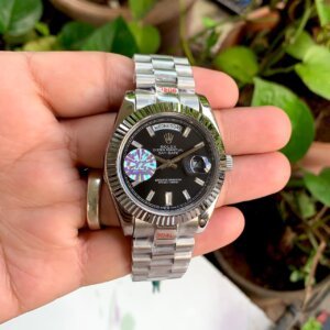 black dial automatic silver chain