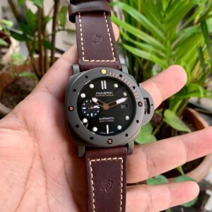black dial automatic watch leather strap