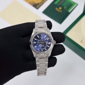 rolex blue dial silver chain