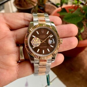brown dial dual tone chain