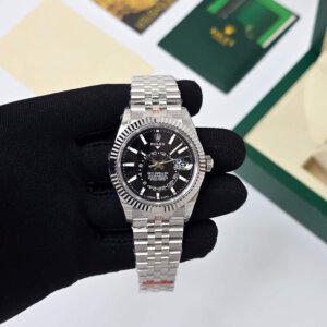 rolex black dial silver chain