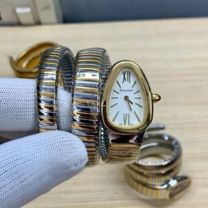 white dial watch with two tone chain