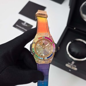 rosegold diamond dial with rainbow strap