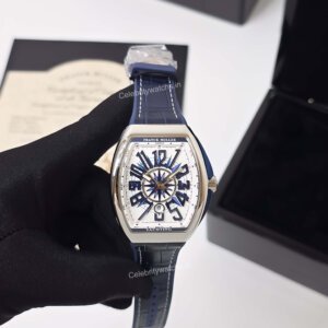 white dial with blue strap