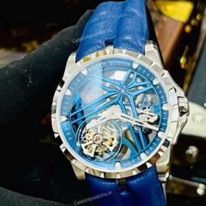roger swiss skeleton dial silver bezel