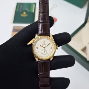 white dial with brown strap