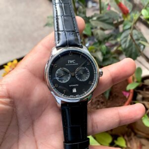 IWC Portugieser Automatic Grey Dial-Silver Bezel Black Leather